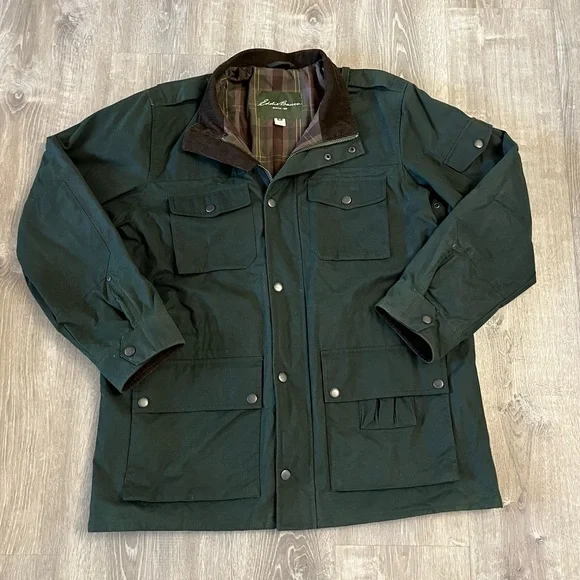 Eddie Bauer Waxed Cotton The Eddie Field Barn Coat Jacket in Army Green Men's XL - Picture 1 of 16